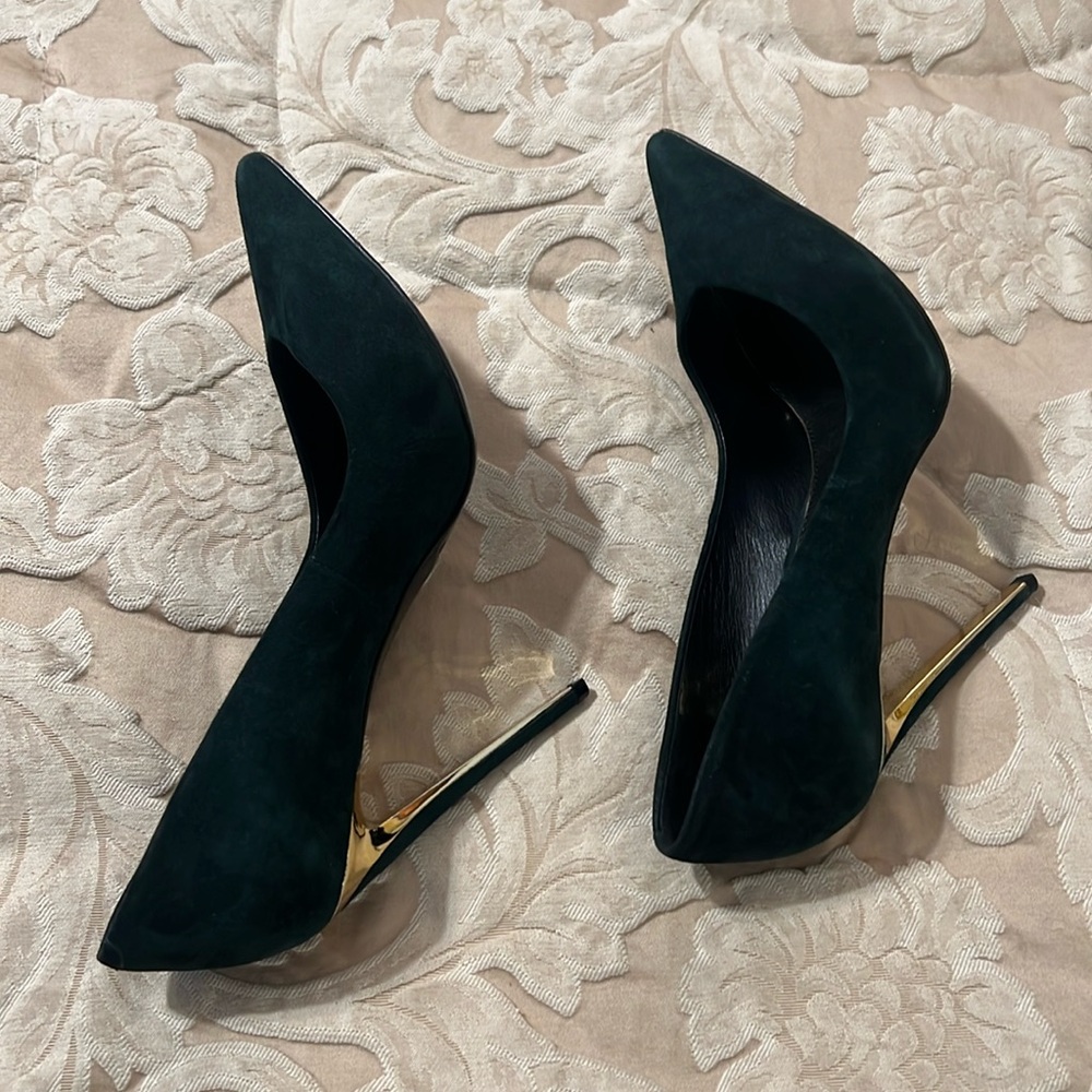 Green suede stilettos!